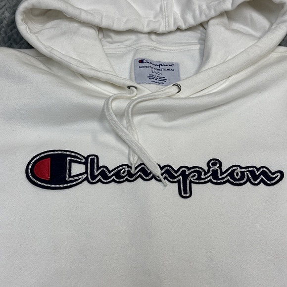 Champion Women's Sweatshirt‎ Size Small  Powerblend Hoodie White Center Logo - Picture 2 of 7